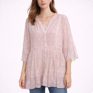 Sundance Silk Lace Babydoll Tunic Top Blush Pink Boho Romantic
